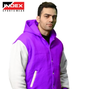 Mens Purple and White Varsity Jacket Stylish sports wear